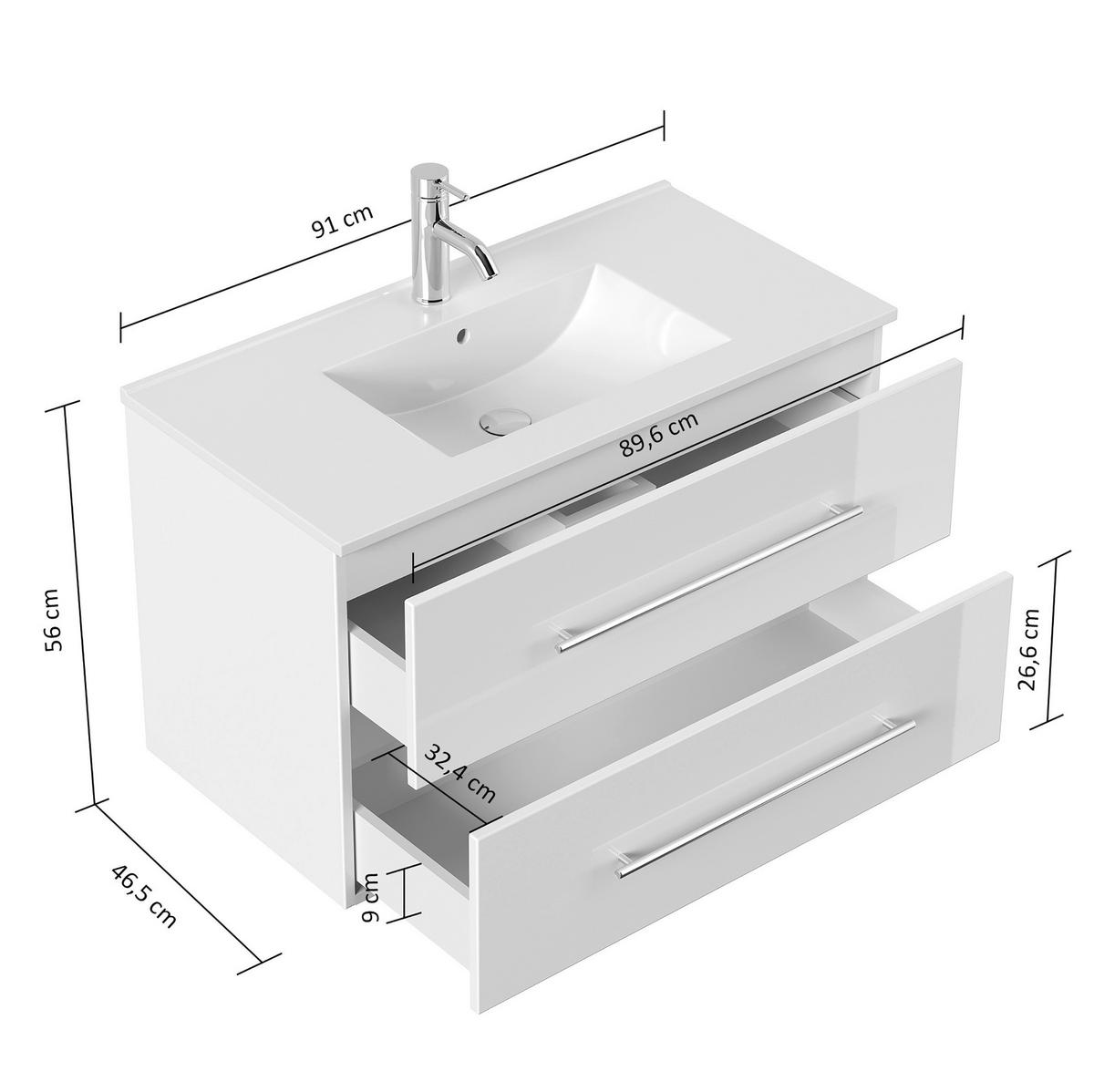 WASCHTISCHKOMBI 91 cm  - Weiß Hochglanz/Weiß, Basics, Keramik/Holzwerkstoff (91cm) - MID.YOU