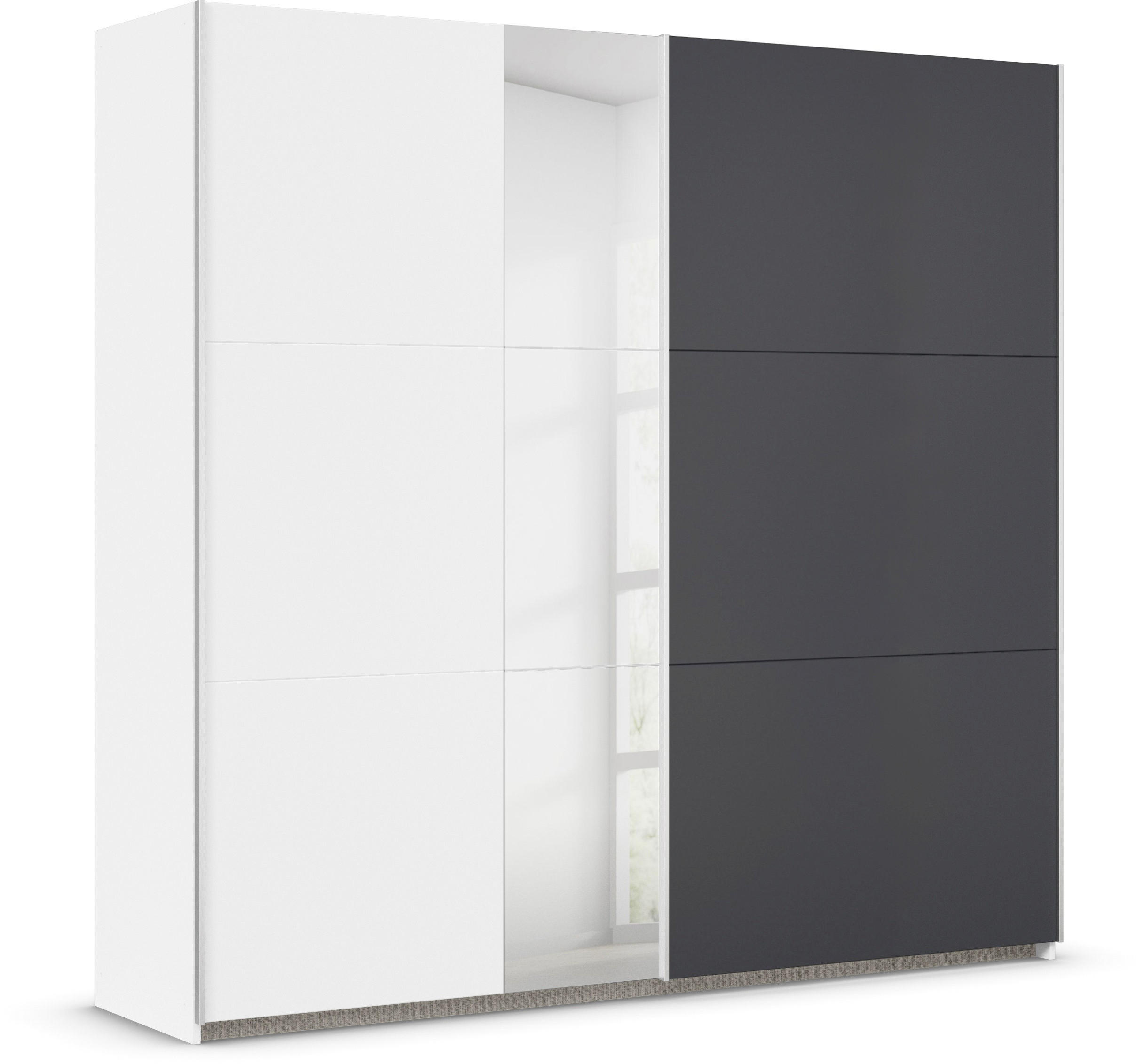 SCHWEBETÜRENSCHRANK 218/210/59 cm 2-türig Weiß, Dunkelgrau  - Dunkelgrau/Alufarben, Design, Glas/Holzwerkstoff (218/210/59cm) - Boxxx