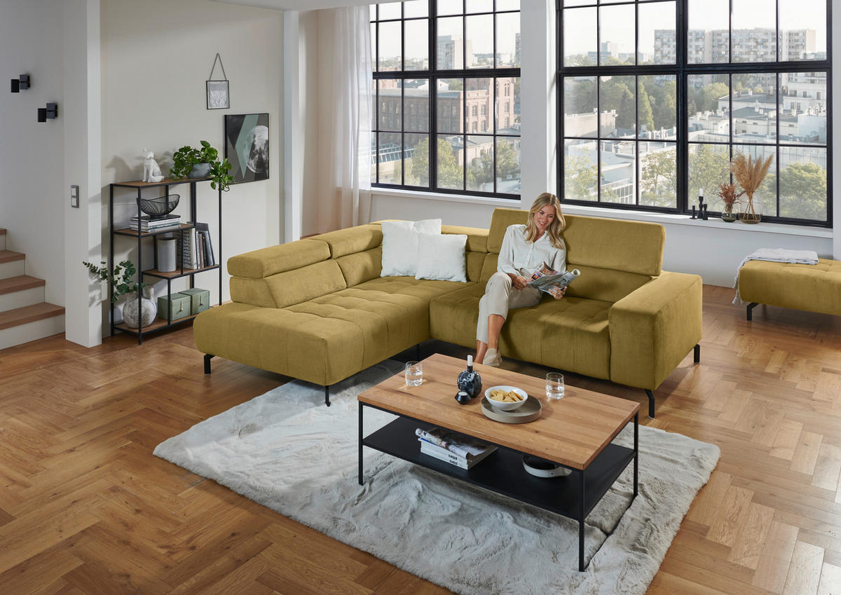 ECKSOFA Hellgrün Cord  - Schwarz/Hellgrün, Design, Textil/Metall (214/261cm) - Beldomo Style