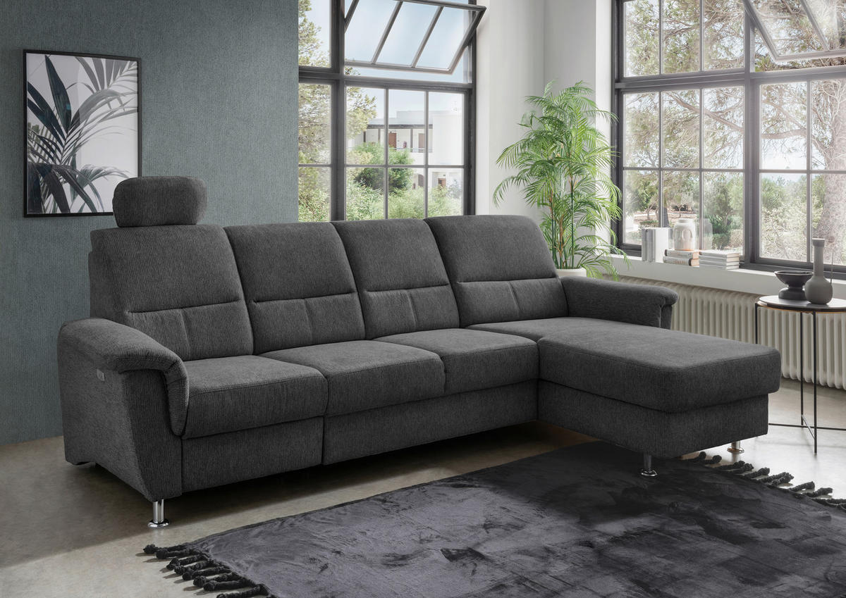 ECKSOFA in Chenille Anthrazit  - Chromfarben/Anthrazit, Konventionell, Textil/Metall (292/165cm) - Livetastic