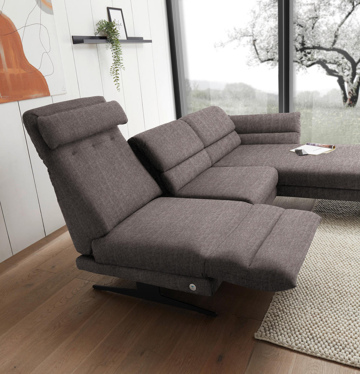 ECKSOFA in Flachgewebe Greige  - Greige/Schwarz, Design, Textil/Metall (279-327/176-217cm) - Dieter Knoll
