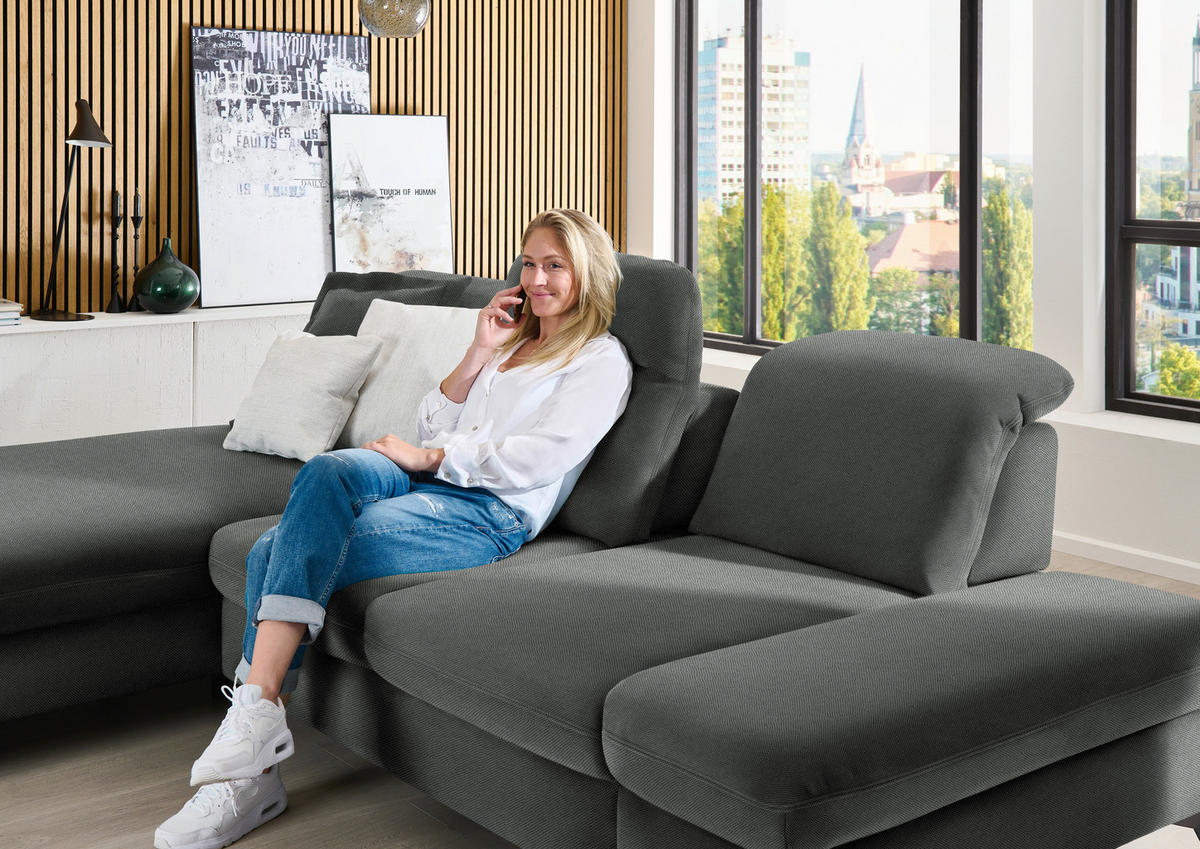 ECKSOFA  in Chenille Grau  198/288 cm  - Schwarz/Grau, Design, Textil/Metall (198/288cm) - Beldomo Style