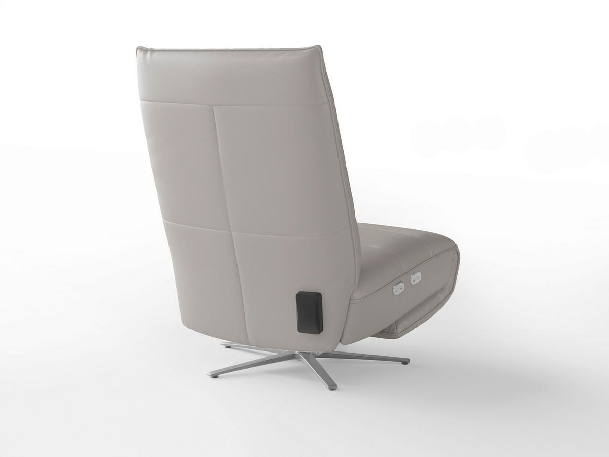 RELAXSESSEL EVE E Echtleder Kopfteilverstellung, Rücken echt    - Silberfarben/Hellgrau, Basics, Leder/Metall (80/109/98cm) - Sit & More