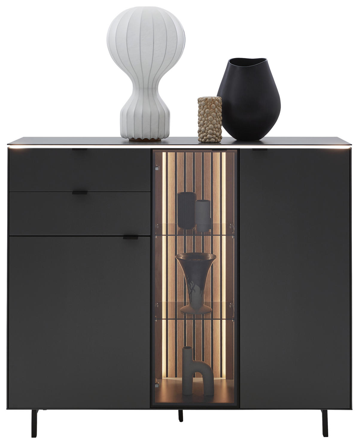 HIGHBOARD RIANI 141,2/120,1/40 cm 2 Schublade(n)  - Anthrazit/Schwarz, Design, Glas/Holz (141,2/120,1/40cm) - Dieter Knoll