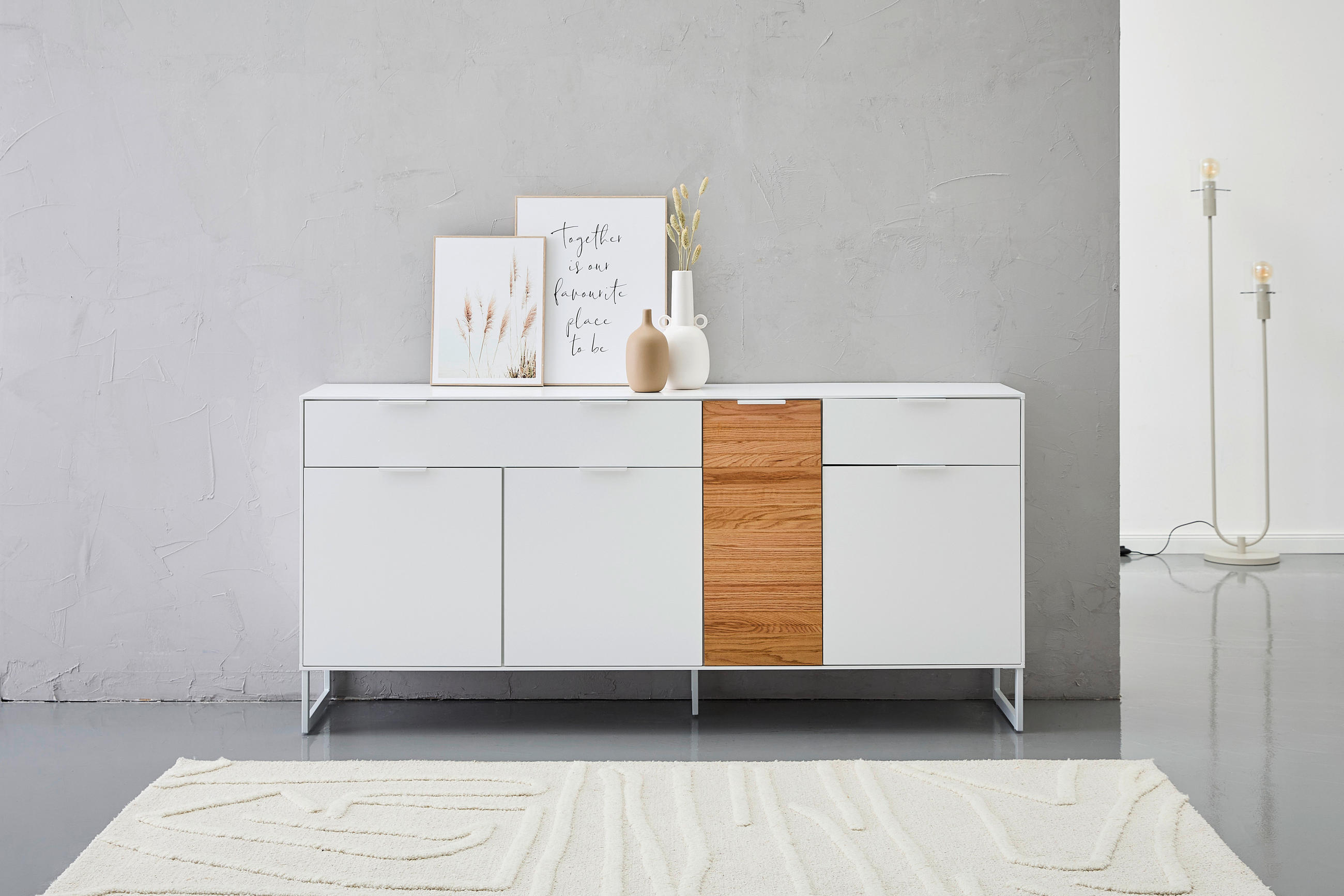SIDEBOARD 182/85/40 cm  in Weiß, Eichefarben  - Eichefarben/Weiß, Design, Holz/Holzwerkstoff (182/85/40cm) - MID.YOU