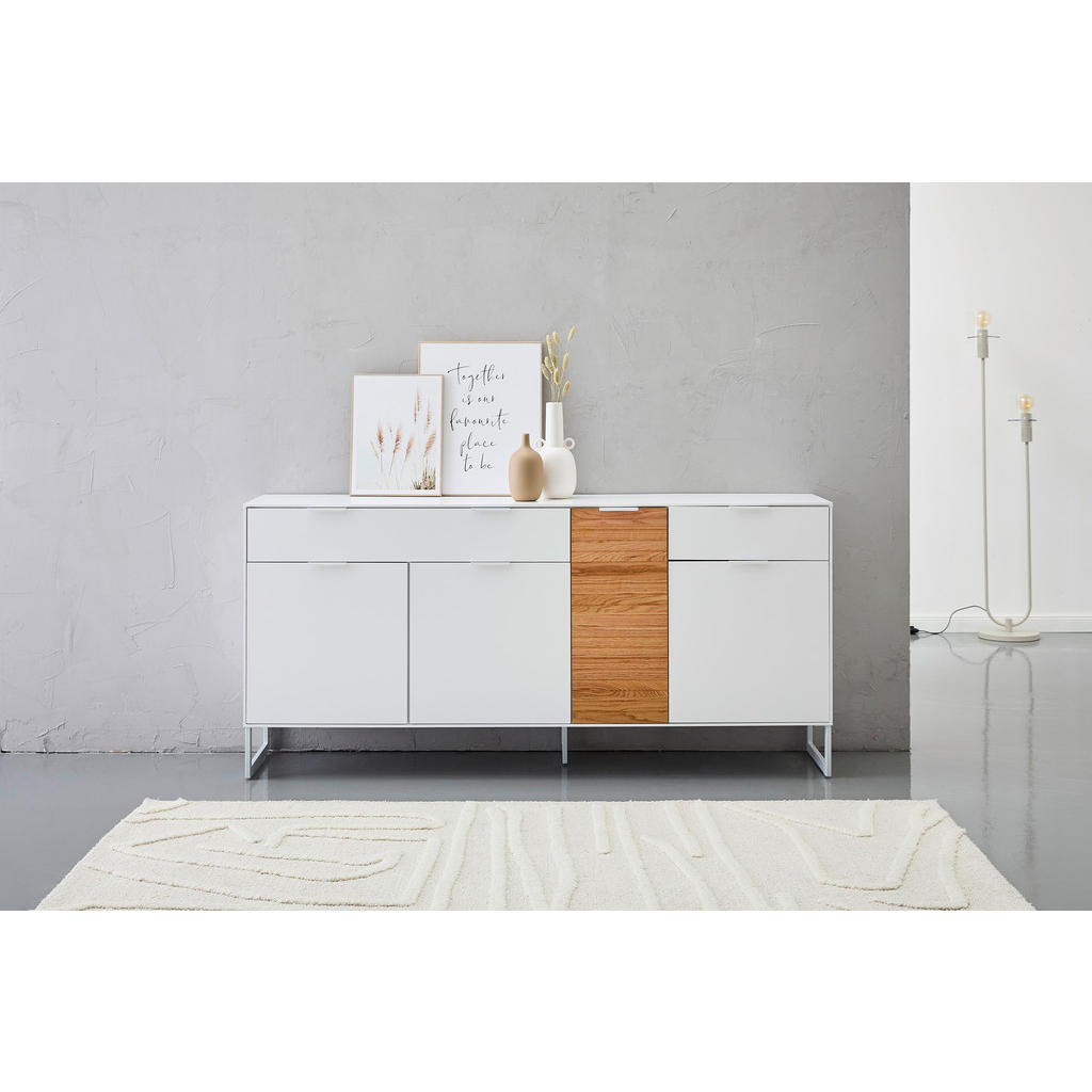 Thumbnail - Mid.you Sideboard, Weiß, Eiche, Holzwerkstoff, Eiche, massiv, 4 Fächer, 2 Schublade(n) Schubladen, 182x85x40 cm, Holzmöb...