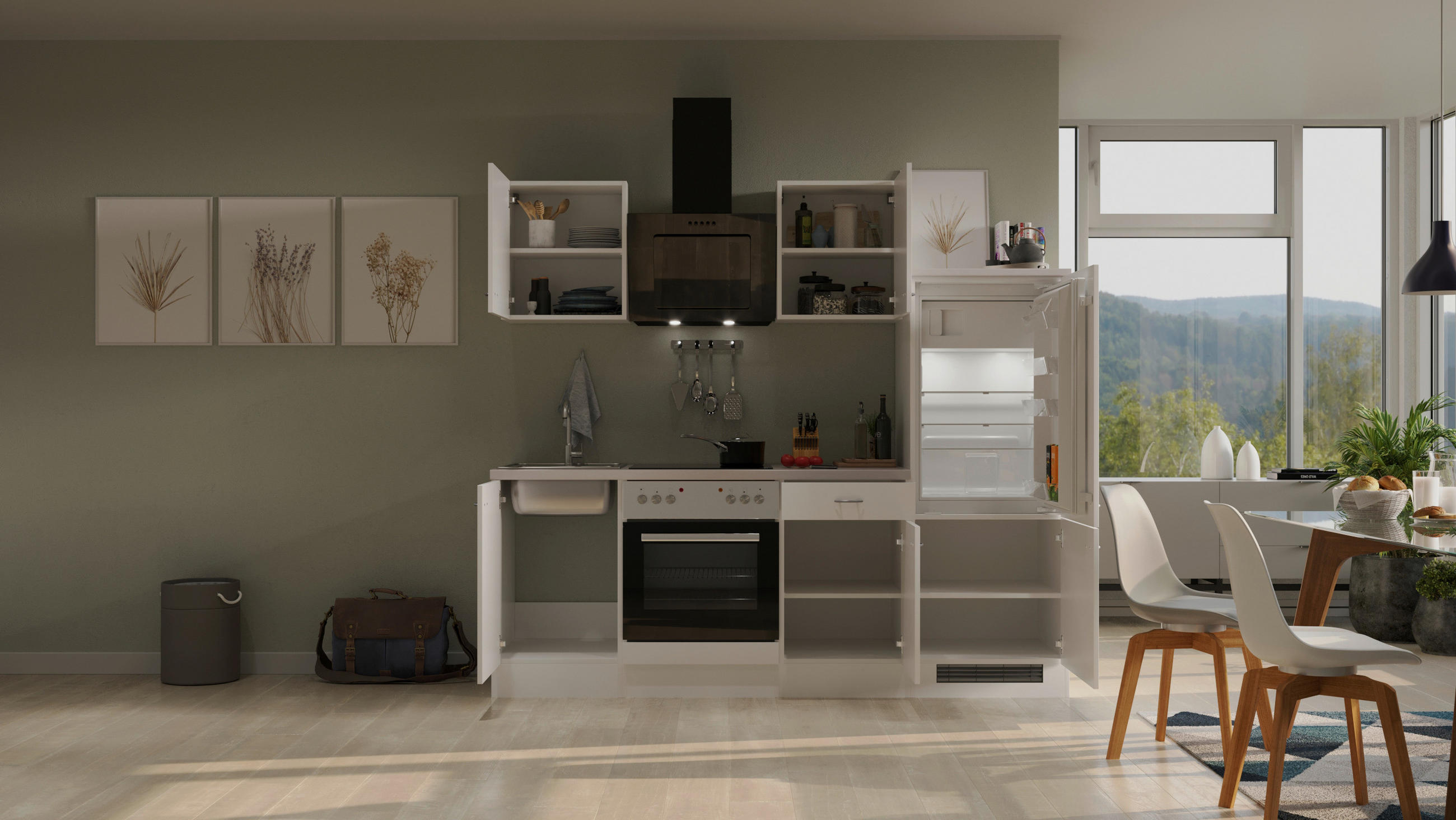 KUCHYNSKÁ LINKA WITO 220 - biela/farba ušľachtilej ocele, Modern, kompozitné drevo/plast (220cm) - FlexWell