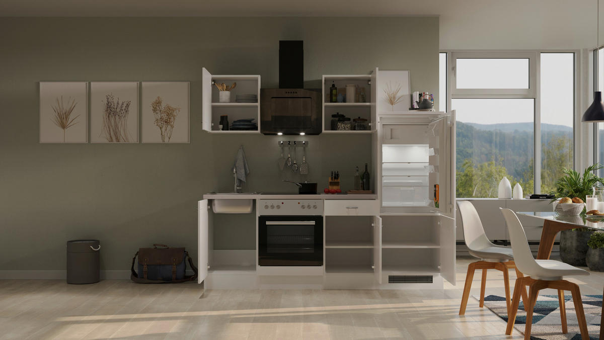 KÜCHENBLOCK 220 cm   in Weiß  - Edelstahlfarben/Hellgrau, MODERN, Holzwerkstoff/Kunststoff (220cm) - FlexWell