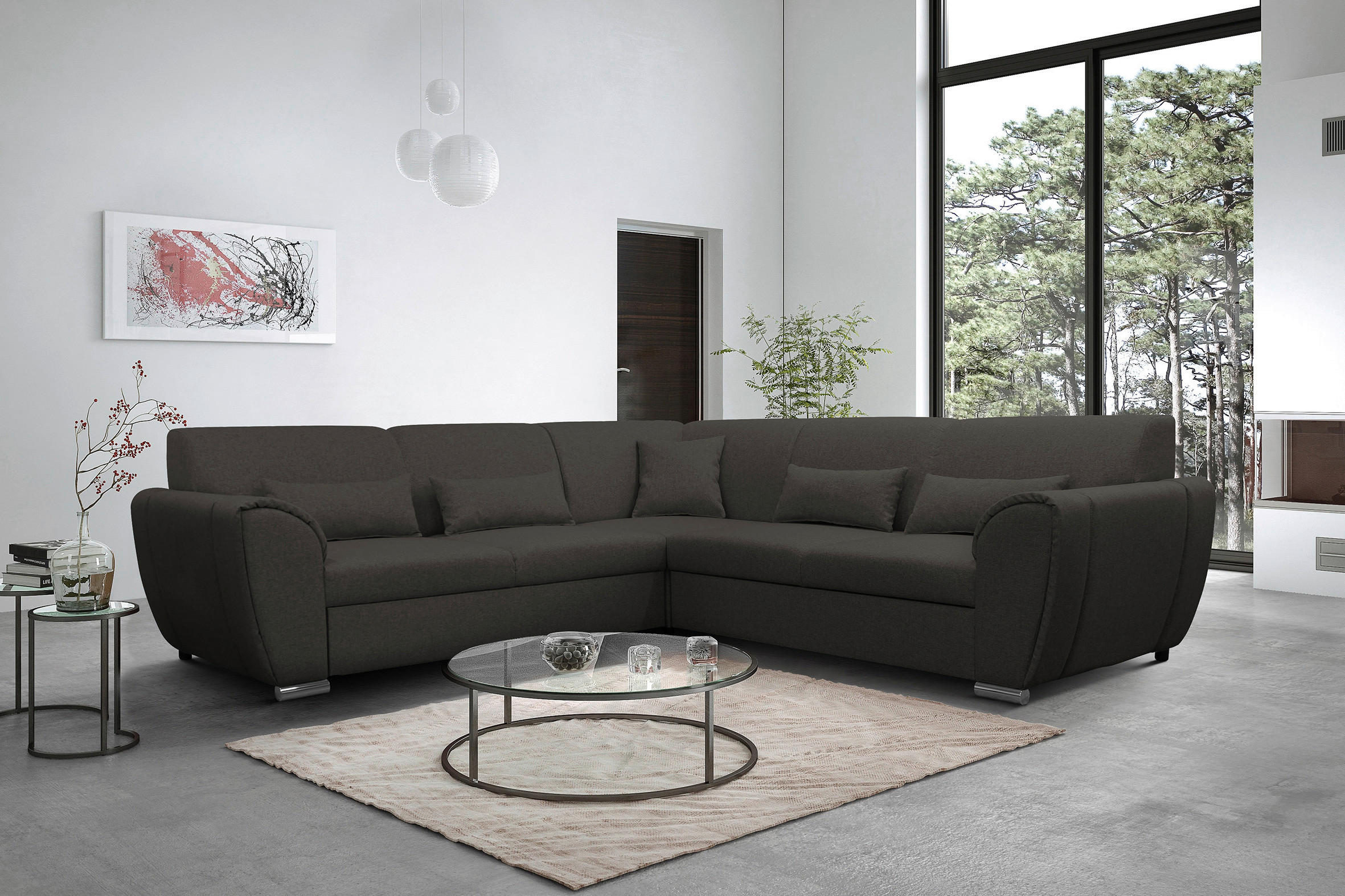 ECKSOFA Anthrazit Flachgewebe  - Anthrazit/Silberfarben, Design, Kunststoff/Textil (266/266cm) - Livetastic