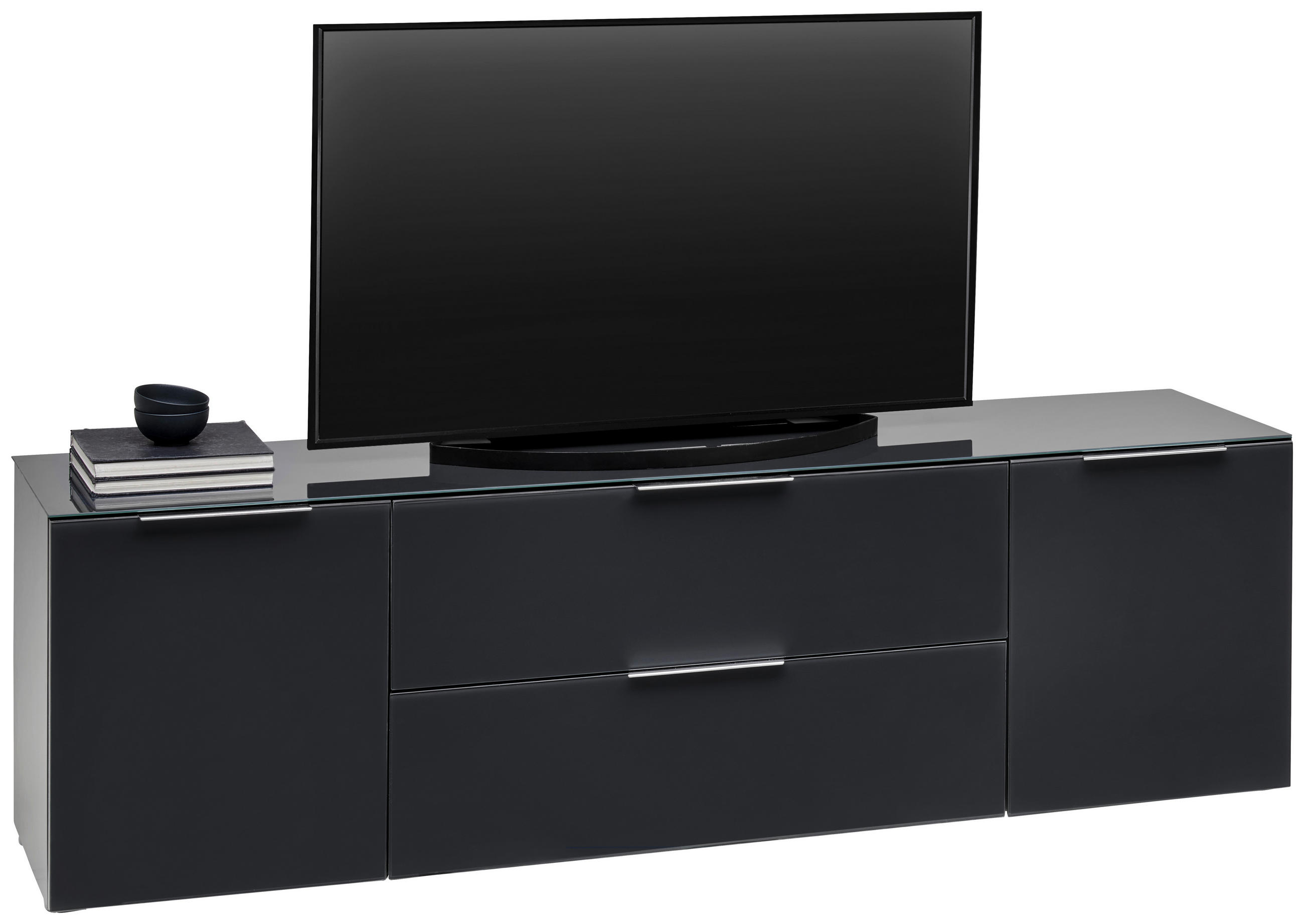 LOWBOARD  in 180/54/42 cm  - Anthrazit/Alufarben, Design, Glas/Holzwerkstoff (180/54/40,5cm) - Voleo