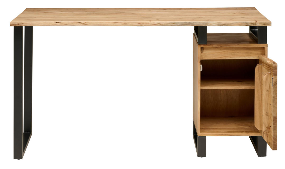 SCHREIBTISCH 145/60/80 cm Schwarz, Akaziefarben  - Schwarz/Akaziefarben, MODERN, Holz/Metall (145/60/80cm) - Livetastic