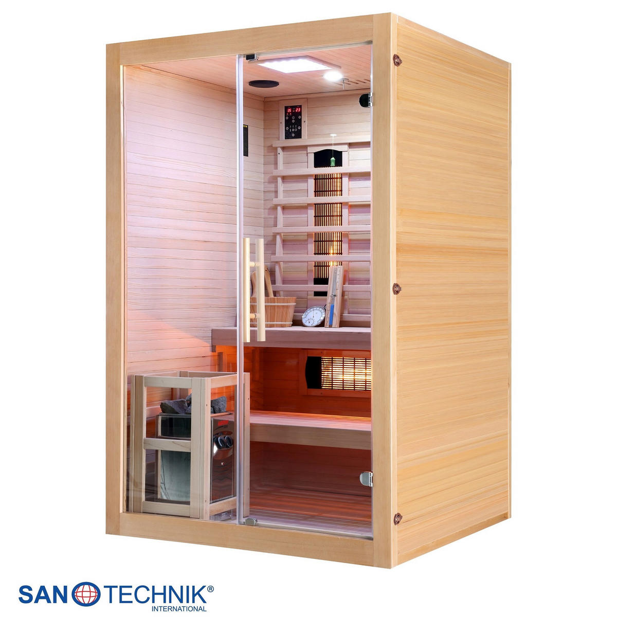 INFRAROTKABINE für 2 Personen  - Naturfarben, Basics, Glas/Holz (130/120/200cm) - Sanotechnik