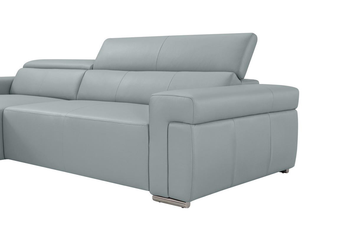 Ecksofa inkl. Funktion DUA Hellgrau Echtleder  - Chromfarben/Hellgrau, Design, Leder/Metall (170/293cm) - Novel