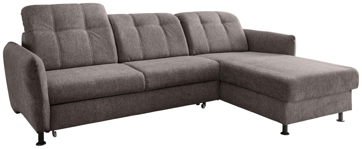 ECKSOFA Graubraun Chenille  - Graubraun/Schwarz, MODERN, Textil/Metall (267/184cm) - Livetastic