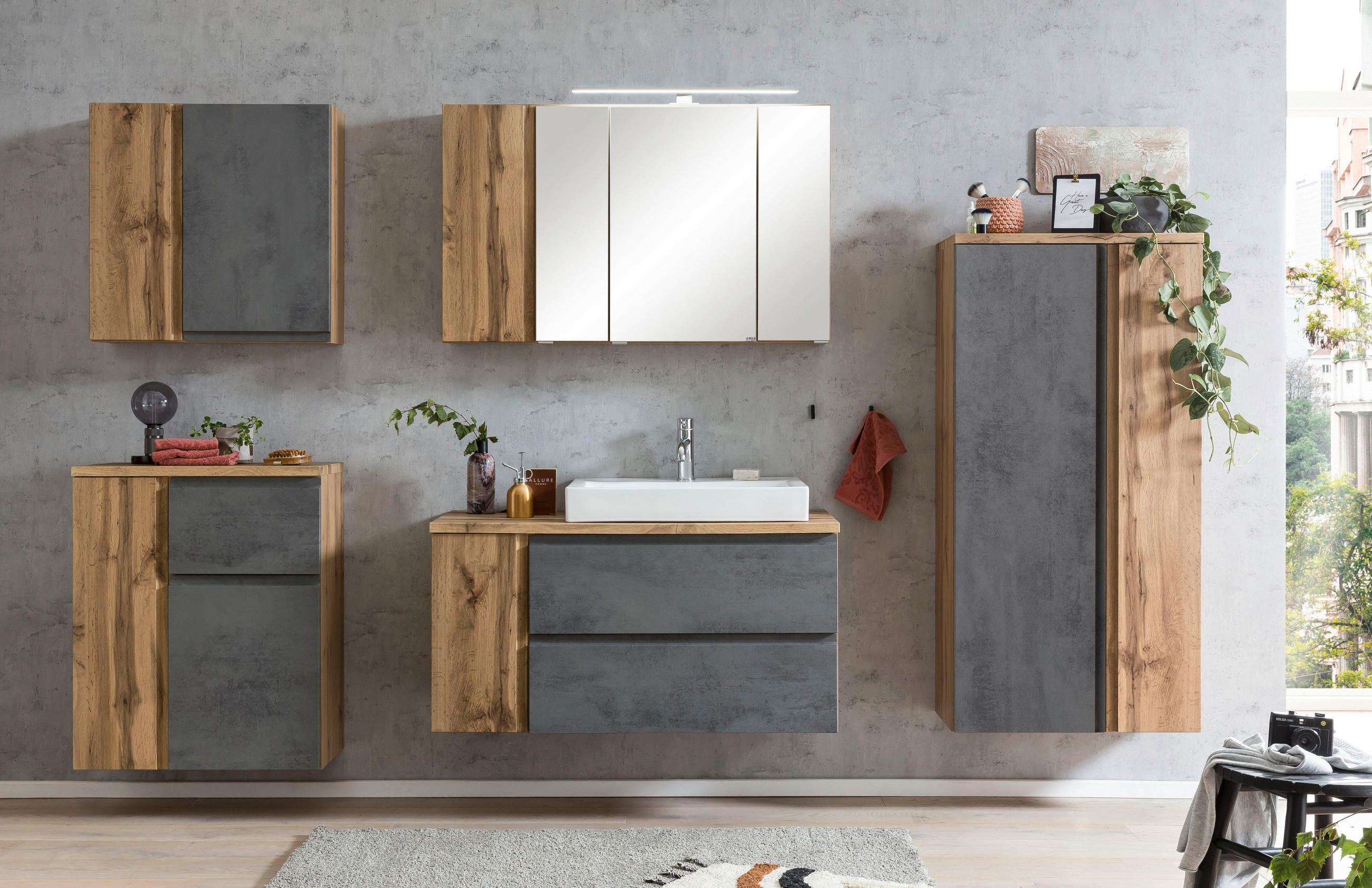 MIDISCHRANK 65/130/35 cm - Eiche Wotan/Hellgrau, Modern, Holzwerkstoff (65/130/35cm) - Held