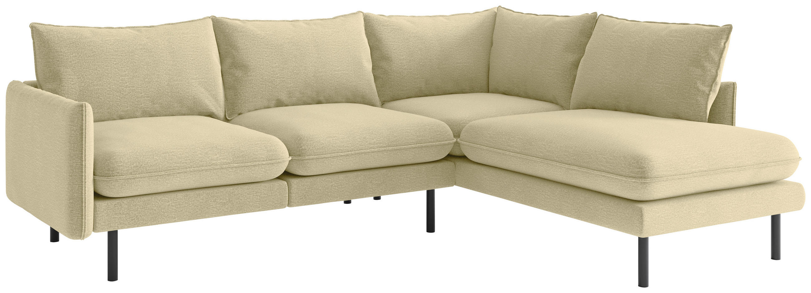 ECKSOFA Samos Beige Samt  - Beige/Schwarz, Design, Textil/Metall (267/204cm) - Livetastic