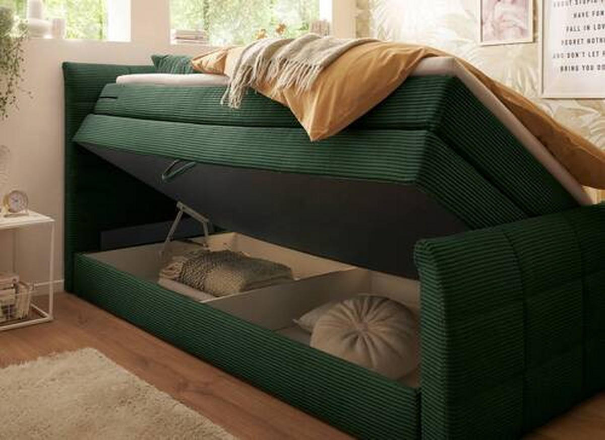 BOXSPRINGBETT 120/200 cm  in Olivgrün  - Schwarz/Olivgrün, MODERN, Holzwerkstoff/Kunststoff (120/200cm) - MID.YOU