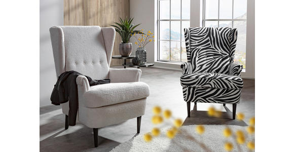 OHRENSESSEL Flachgewebe Weiß  - Dunkelbraun/Weiß, Design, Holz/Textil (72/104/85cm) - Carryhome