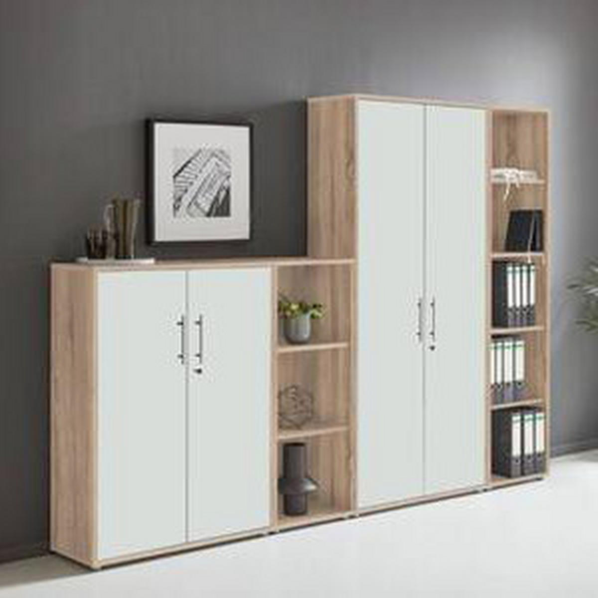 AKTENSCHRANK Weiß, Sonoma Eiche  - Weiß/Sonoma Eiche, MODERN, Holzwerkstoff (257/186/33cm) - MID.YOU
