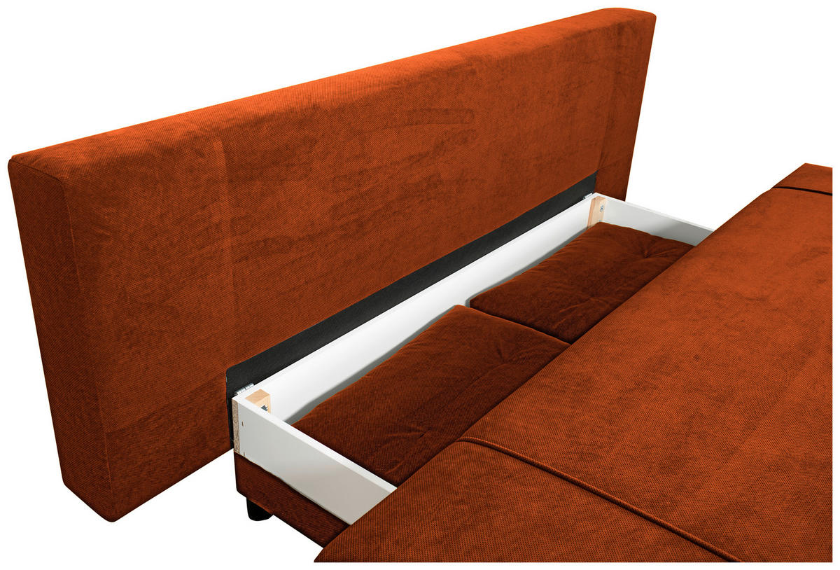 SCHLAFSOFA Webstoff Rostfarben  - Rostfarben/Schwarz, KONVENTIONELL, Holz/Kunststoff (199/88/88cm) - Carryhome