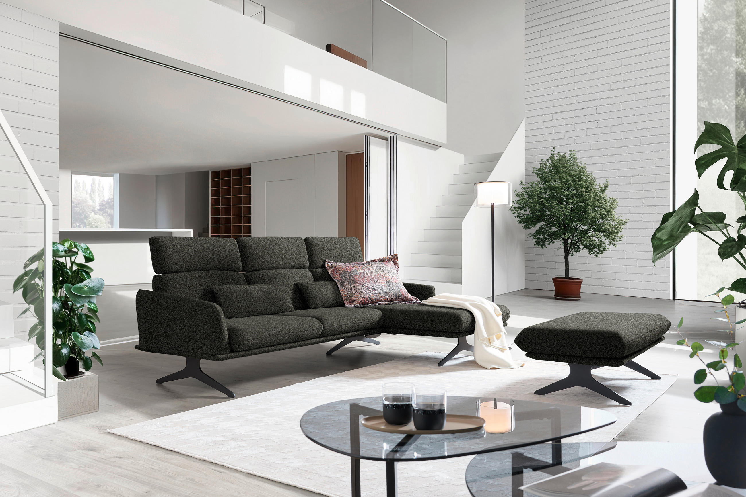 ECKSOFA in Flachgewebe Schwarz  - Schwarz, Design, Textil/Metall (259/152cm) - Dieter Knoll
