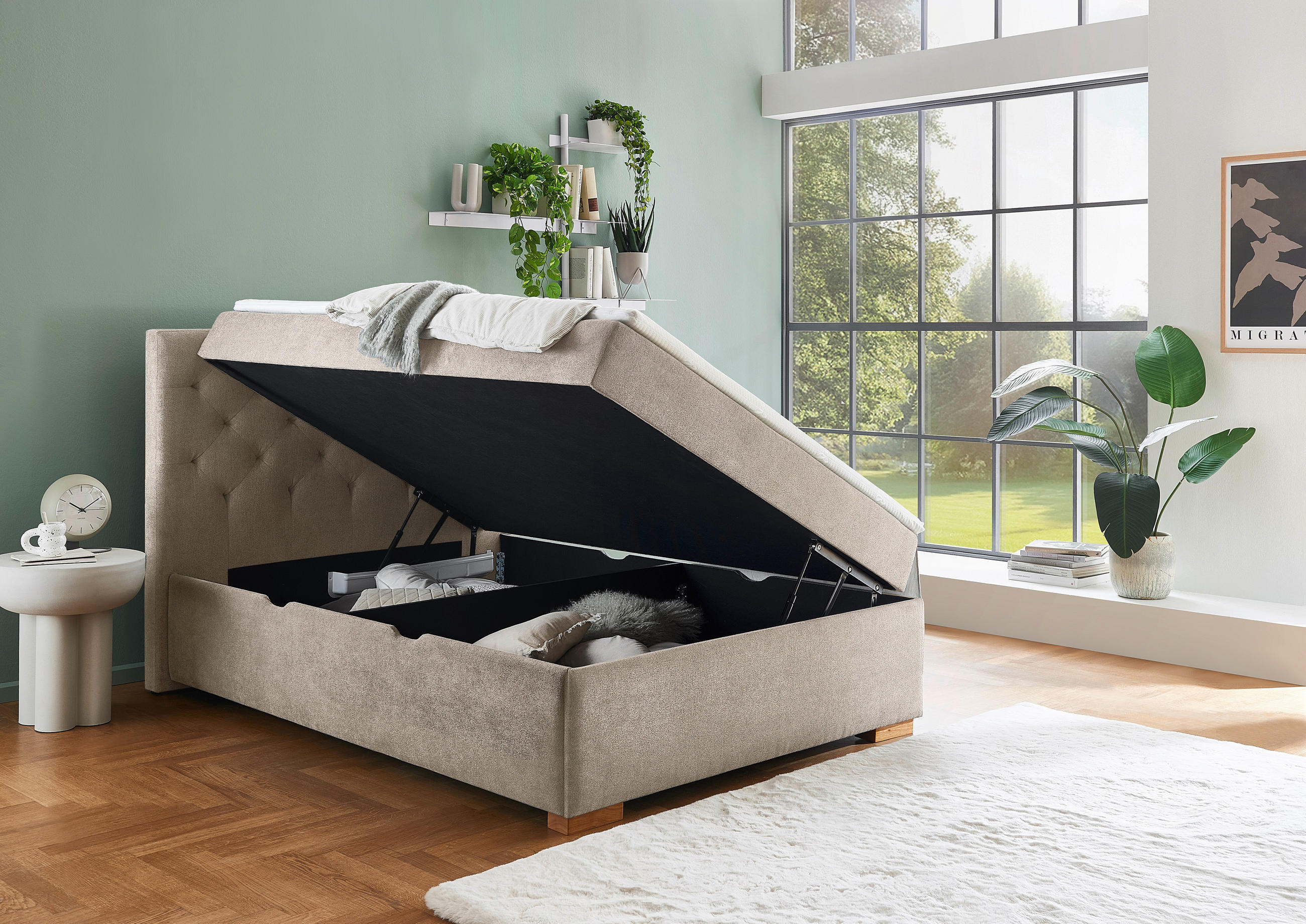 BOXBETT 140/200 cm  in Creme  - Eichefarben/Creme, Basics, Holz/Textil (140/200cm) - Boxxx