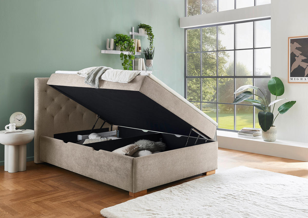 BOXBETT 140/200 cm  in Creme  - Eichefarben/Creme, Basics, Holz/Textil (140/200cm) - Boxxx