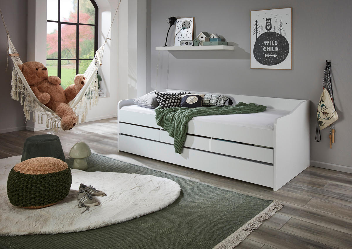 AUSZIEHBETT 90/200 cm  in Weiß  - Weiß, MODERN, Holzwerkstoff (90/200cm) - MID.YOU