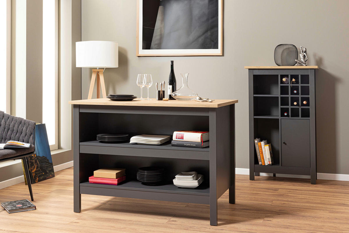 WEINSCHRANK 77/124/33 cm  - Anthrazit/Schwarz, Design, Holzwerkstoff/Metall (77/124/33cm) - Livetastic