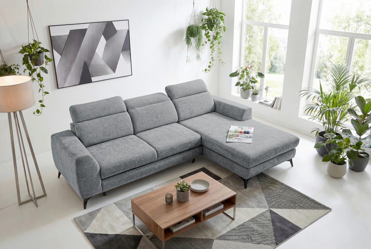 ECKSOFA MUENSTER in Chenille Anthrazit  - Anthrazit/Schwarz, Basics, Textil/Metall (264/191cm) - Livetastic