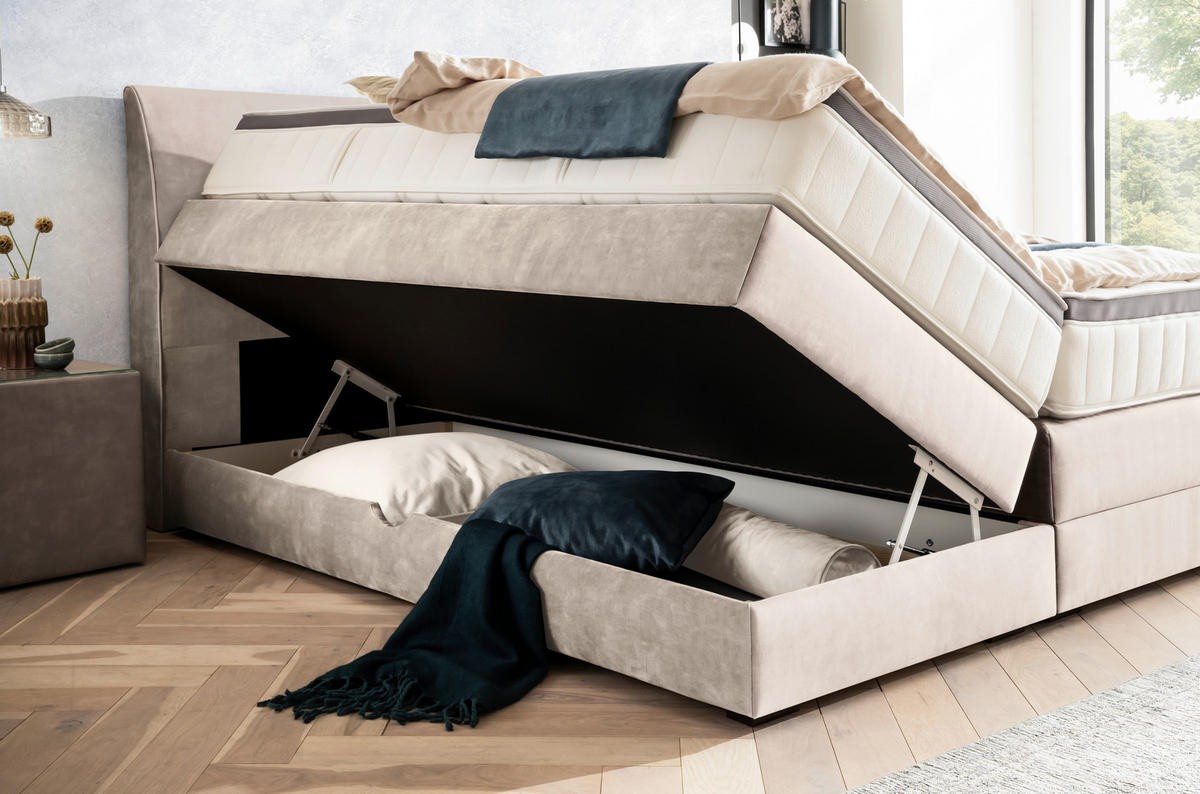 BOXSPRINGBETT 180/200 cm  in Greige  - Wengefarben/Greige, Konventionell, Holz/Textil (180/200cm) - Novel