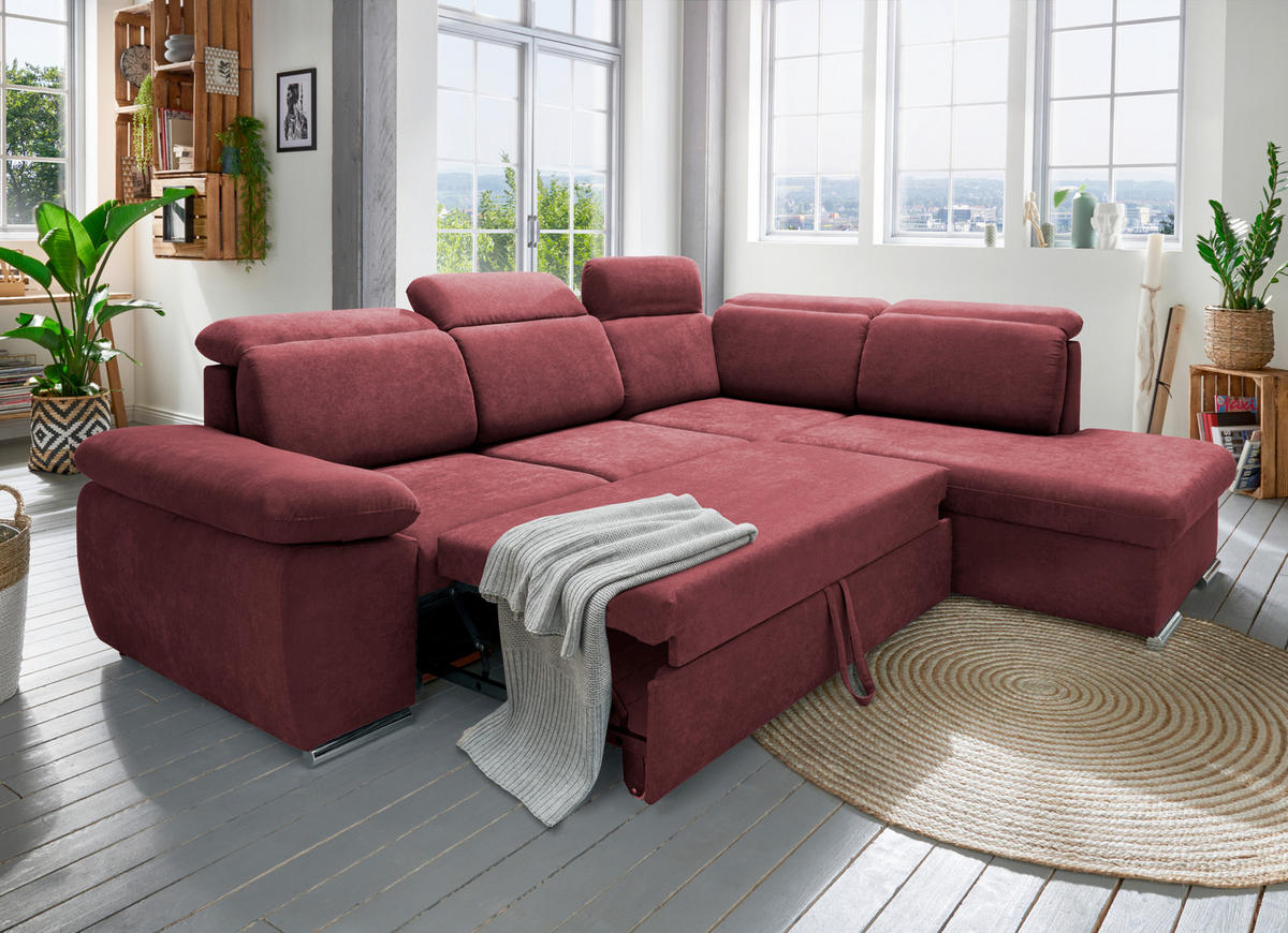 ECKSOFA  in Mikrofaser Bordeaux  - Chromfarben/Bordeaux, Design, Textil/Metall (283/228cm) - Livetastic