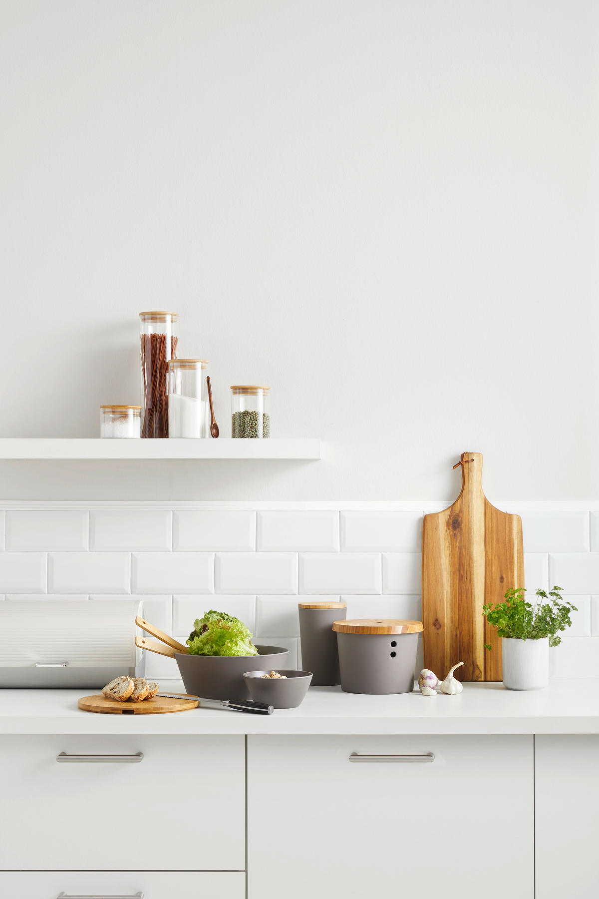 RECIPIENT DEPOZITARE ALIMENTE   - maro/gri, Design, plastic/lemn (11,5/19cm) - Homeware Profession.