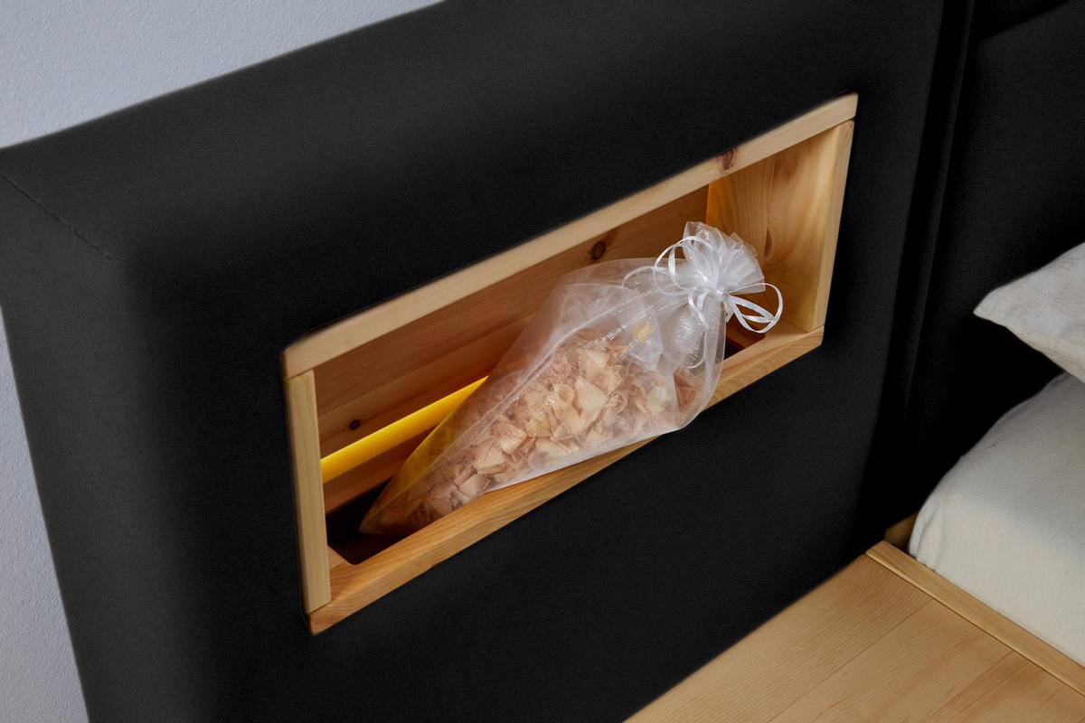BOXSPRINGBETT 180/200 cm,  in Eichefarben, Dunkelgrau, Matratze, Topper, H2 = mittel  - Eichefarben/Dunkelgrau, Natur, Holz/Textil (180/200cm) - Valnatura