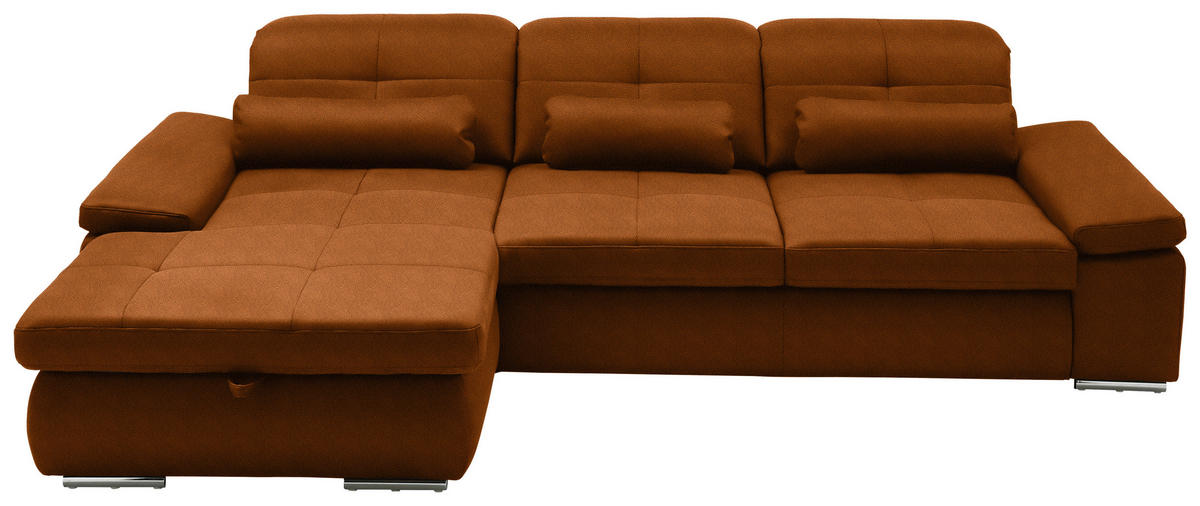 ECKSOFA  in Flachgewebe Cognac  195/309 cm  - Chromfarben/Cognac, Design, Textil (195/309cm) - Beldomo Style