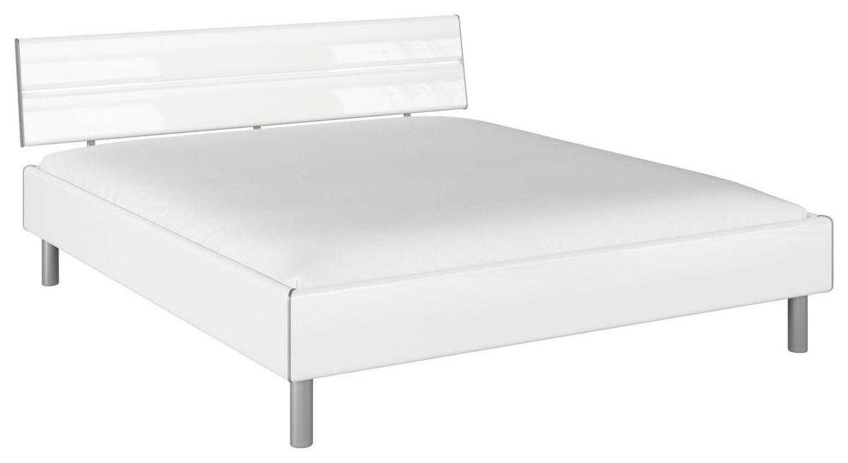 BETT 180/200 cm,  in Weiß Hochglanz,  - Weiß Hochglanz/Alufarben, Design, Metall (180/200cm) - Carryhome