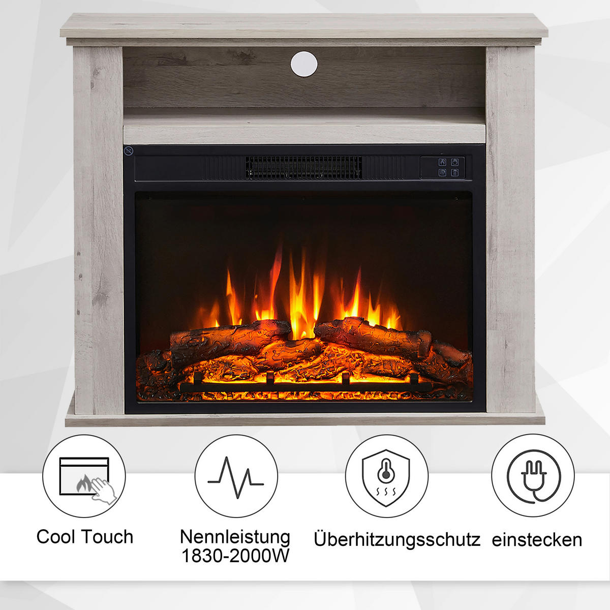 ELEKTRISK KAMIN - grå ek, Basics, metall/trä (23/85/65cm)