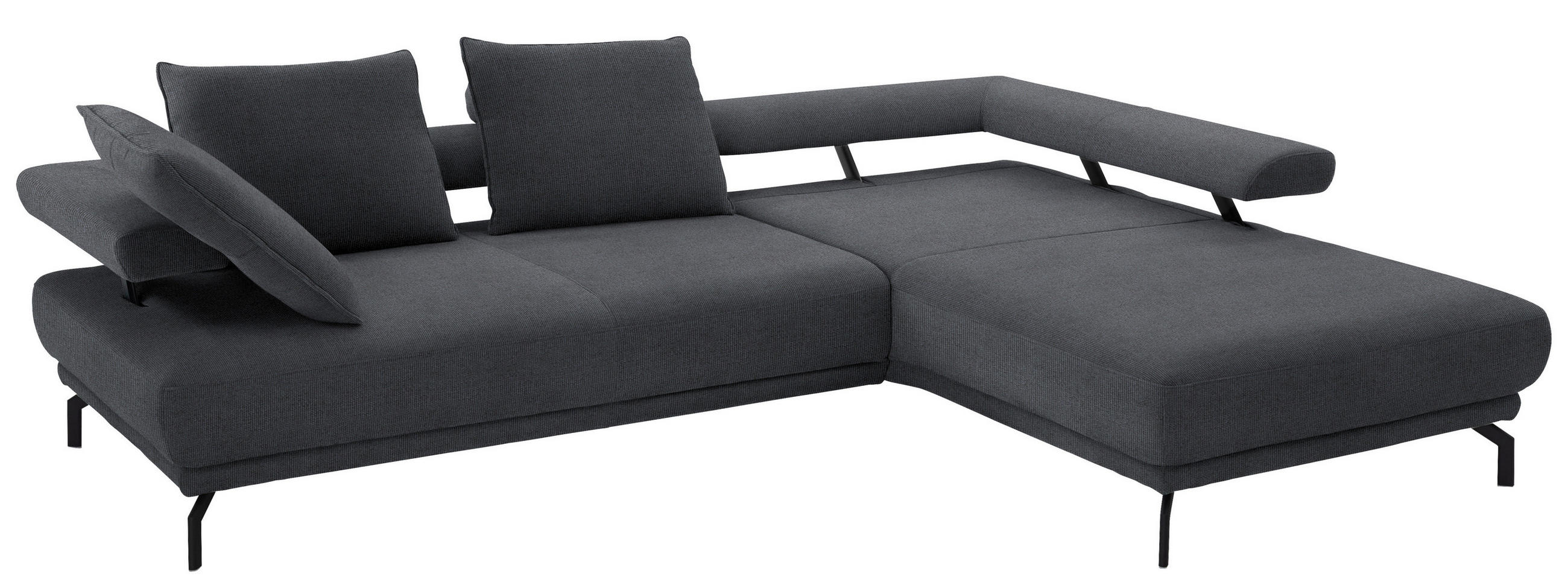 ECKSOFA in Chenille Dunkelgrau  - Dunkelgrau/Schwarz, Design, Textil/Metall (305/224cm) - Dieter Knoll