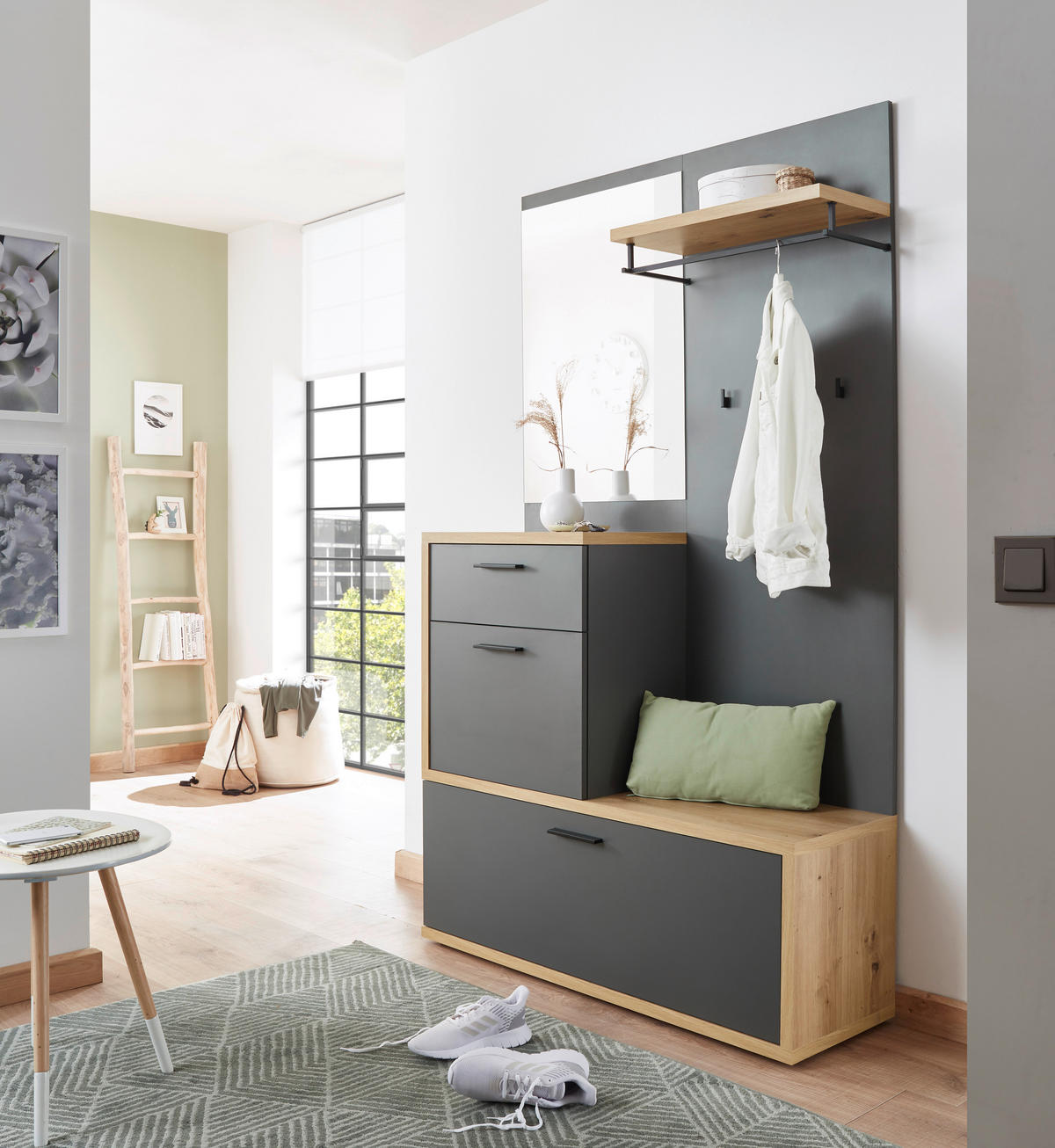 PREDSIEŇOVÝ NÁBYTOK, 115/197/38 cm - farba duba/tmavosivá, Design, kompozitné drevo/sklo (115/197/38cm) - Xora