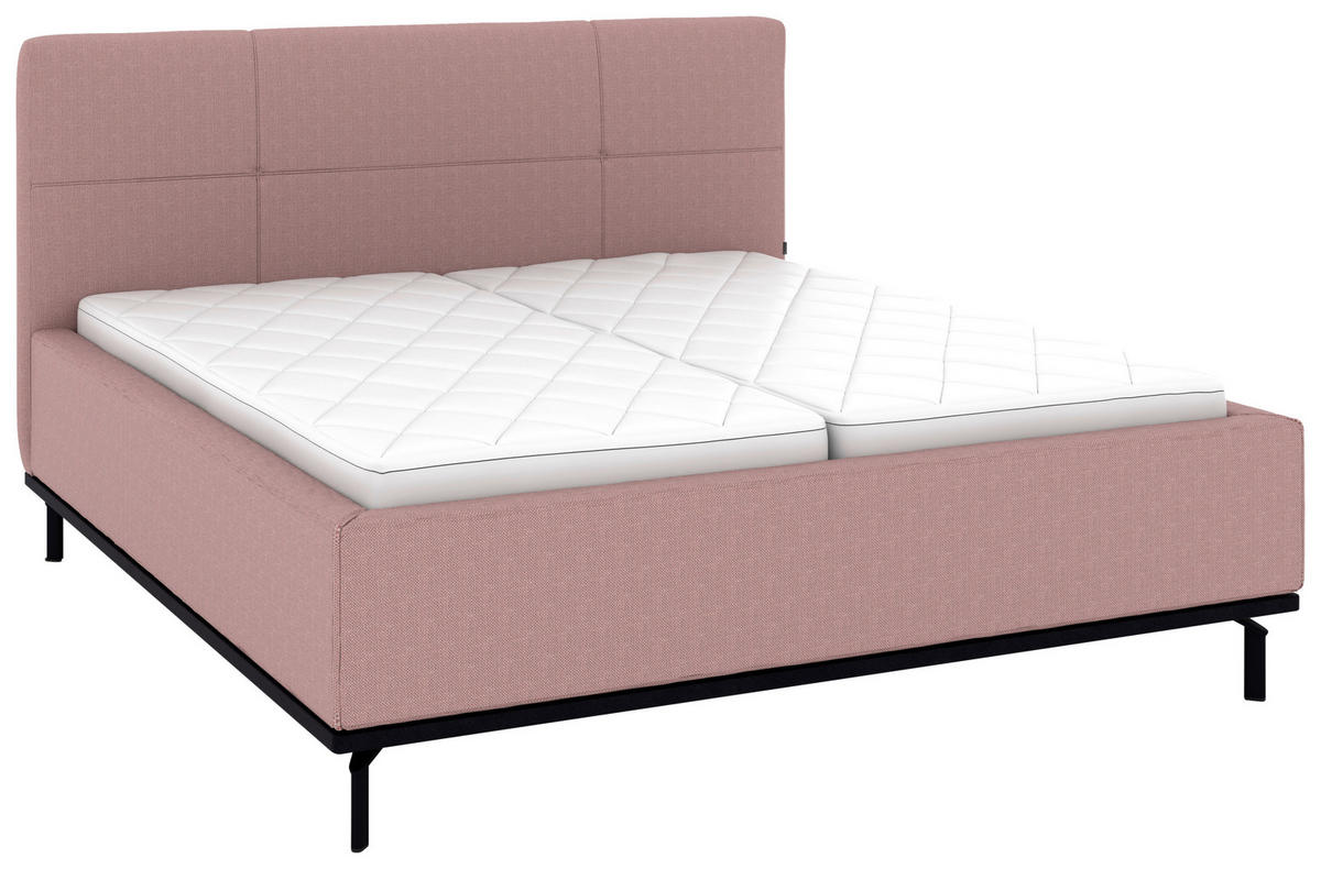 POLSTERBETT 180/200 cm,  in Altrosa, Matratze, Lattenrost, Bettkasten, H2 + H2 = mittel  - Graphitfarben/Altrosa, Design, Holz/Textil (180/200cm) - Musterring