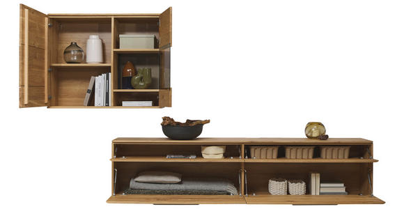 WOHNWAND  in Wildeiche  302,9/190/37,1 cm  - Wildeiche/Bronzefarben, Natur, Glas/Holz (302,9/190/37,1cm) - Valnatura