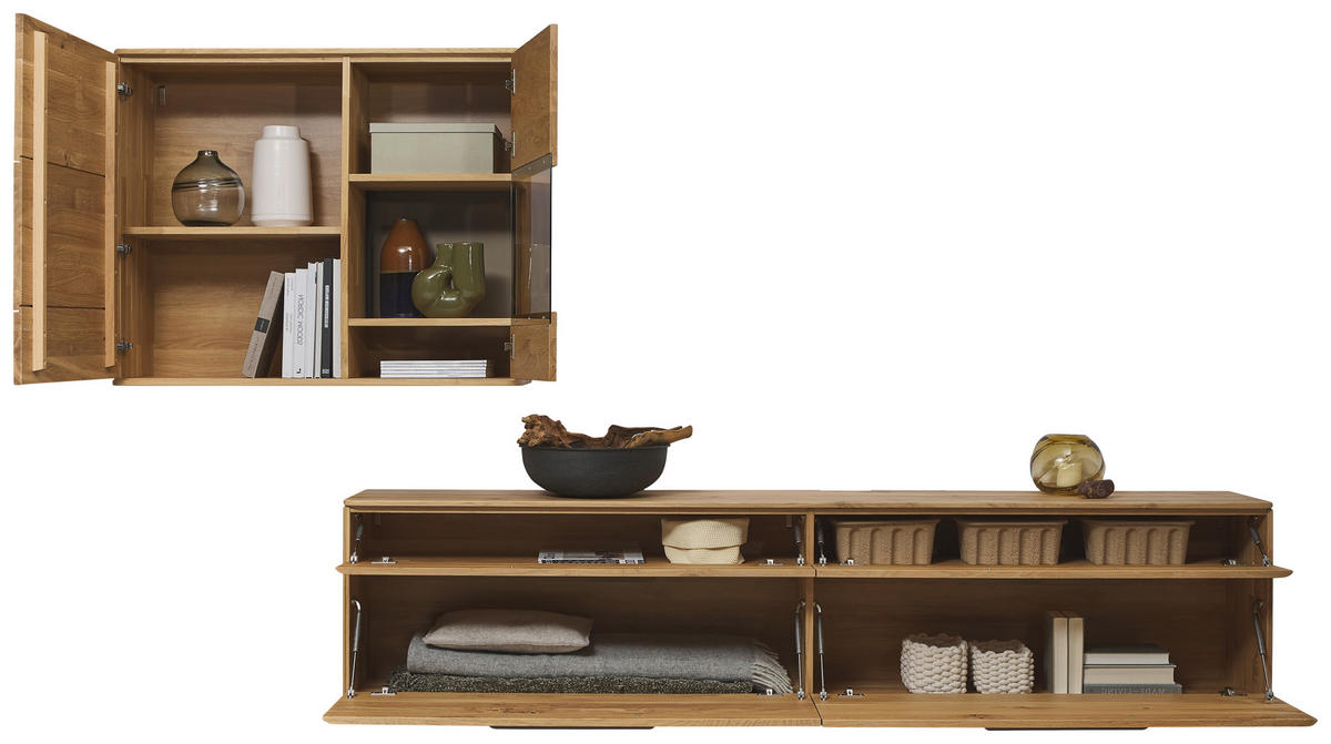 WOHNWAND  in Wildeiche  302,9/190/37,1 cm  - Wildeiche/Bronzefarben, Natur, Glas/Holz (302,9/190/37,1cm) - Valnatura