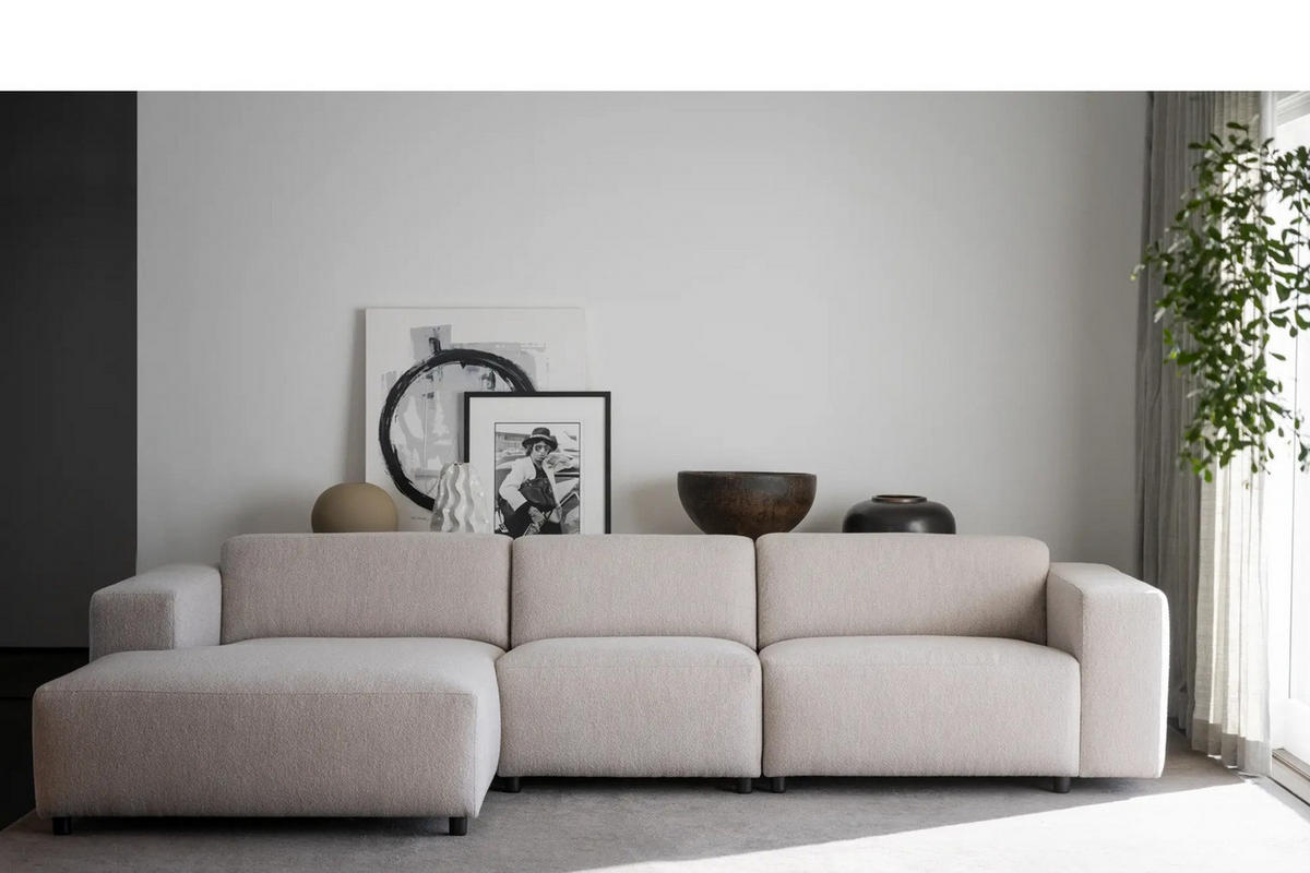 SOFFA i beige  - beige/svart, Klassisk, metall/trä (236/70/98cm) - Rowico