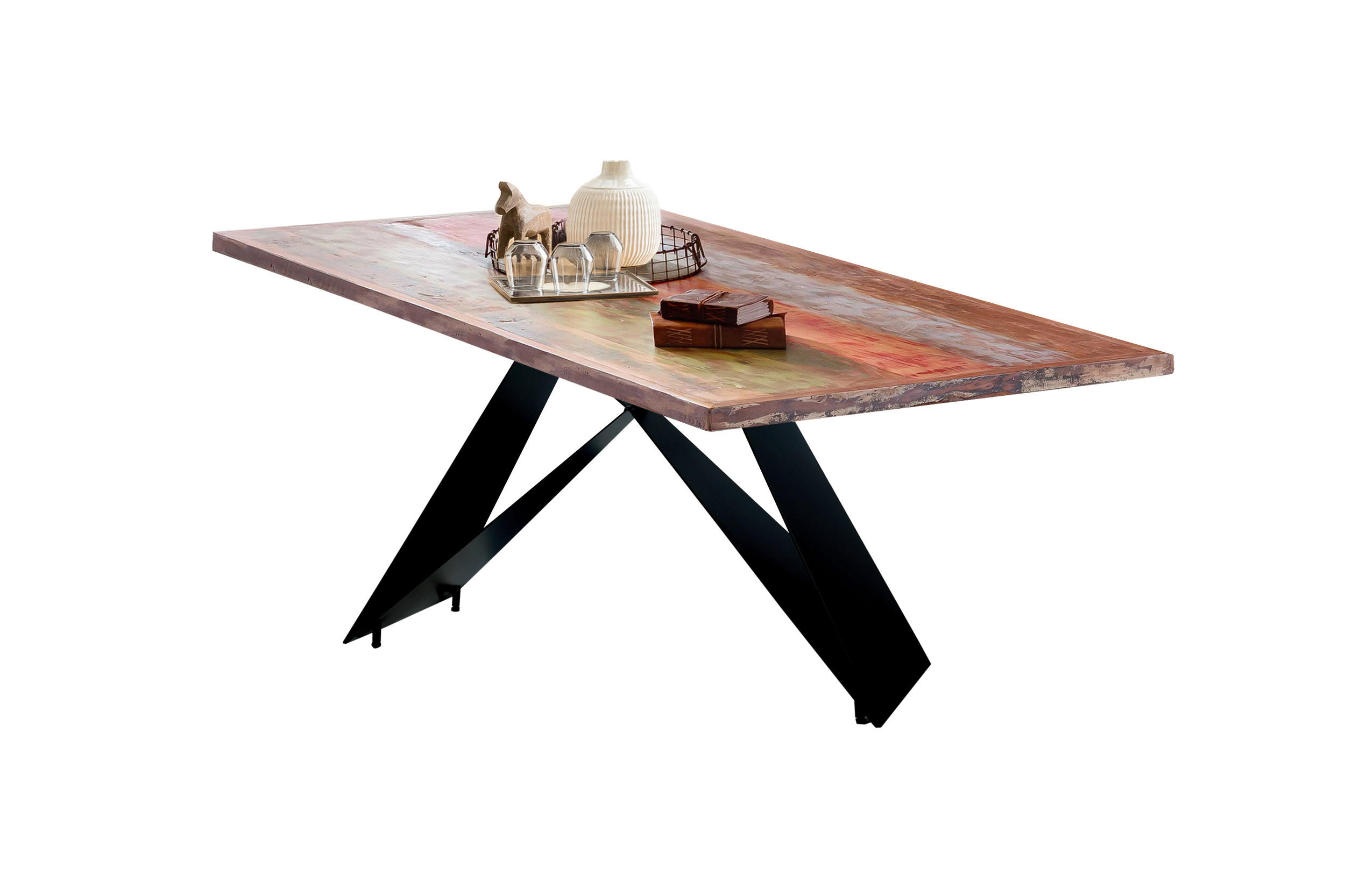 ESSTISCH 160/85/76,4 cm Echtholz  Holz, Metall rechteckig Multicolor, Schwarz  - Multicolor/Schwarz, MODERN, Holz/Metall (160/85/76,4cm) - MID.YOU