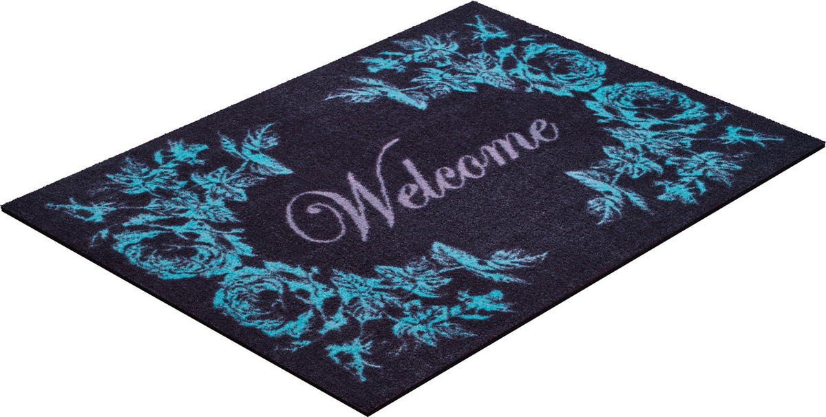 FUßMATTE 60/85 cm Welcome  - Pastellblau/Creme, Design, Kunststoff/Textil (60/85cm) - Grund