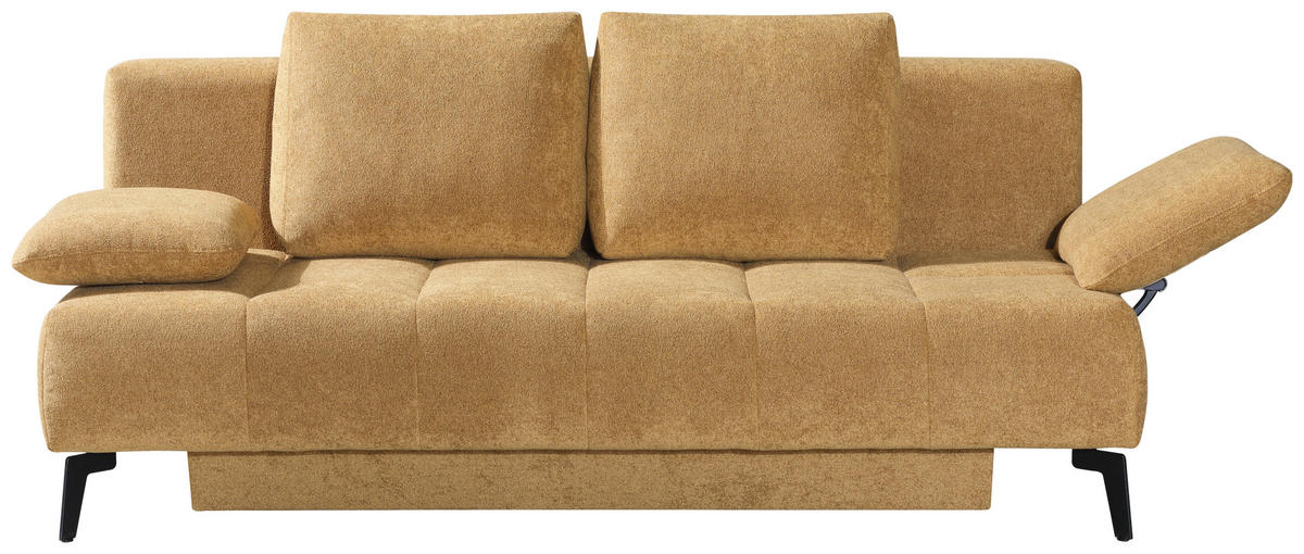 SCHLAFSOFA Flachgewebe Honig  inkl. Bettkasten, Schlaffunktion, Armteilverstellung  - Schwarz/Honig, Design, Textil/Metall (235/90/100cm) - Novel
