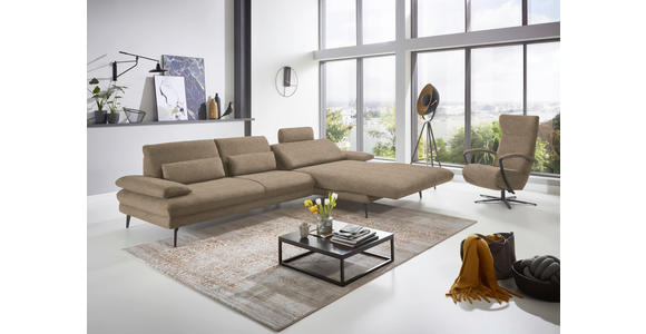 ECKSOFA in Velours Hellbraun 310/180 cm - Hellbraun/Schwarz, Design, Textil/Metall (310/180cm) - Dieter Knoll