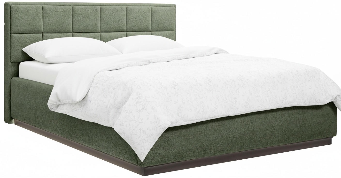 POLSTERBETT 140/200 cm,  in Grün, gepolstertes Kopfteil, Beleuchtung, Lattenrost, Bettkasten,  - Birkefarben/Schwarz, Design, Holz/Holzwerkstoff (140/200cm) - Chameo