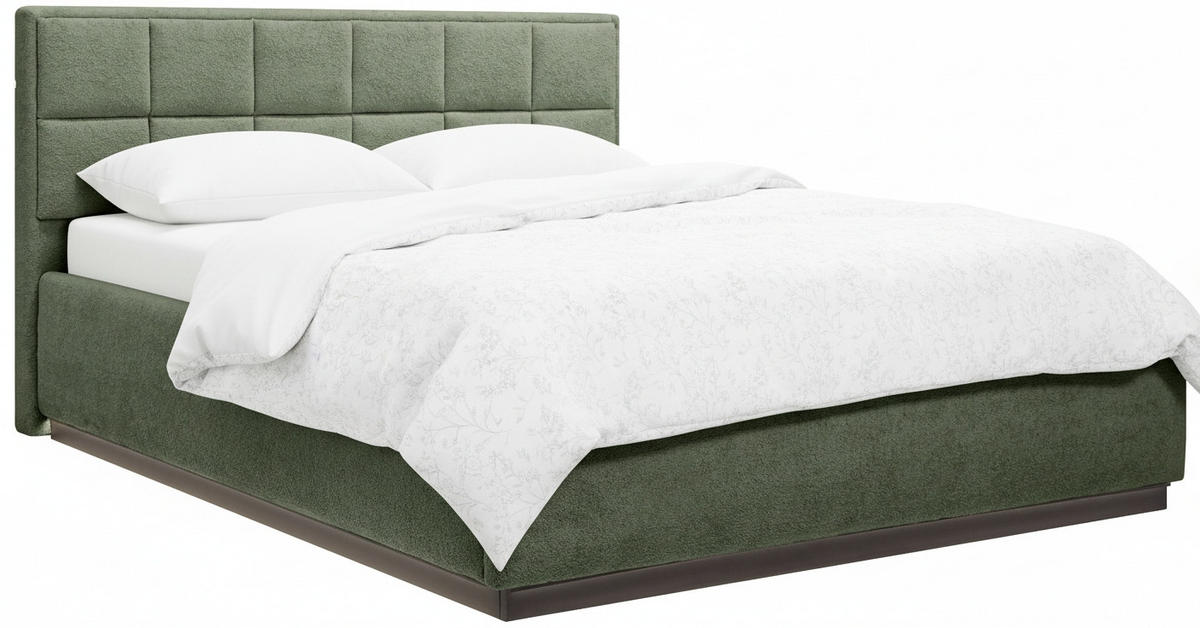 POLSTERBETT 140/200 cm,  in Grün, gepolstertes Kopfteil, Beleuchtung, Lattenrost, Bettkasten,  - Birkefarben/Schwarz, Design, Holz/Holzwerkstoff (140/200cm) - Chameo