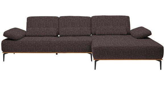 ECKSOFA in Flachgewebe Dunkelbraun  - Dunkelbraun/Schwarz, Natur, Holz/Textil (314/176cm) - Valnatura